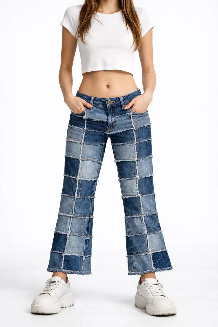 Y2K Zana-Di Patchwork Flare Jeans Low Rise Stretch Denim 26” Waist